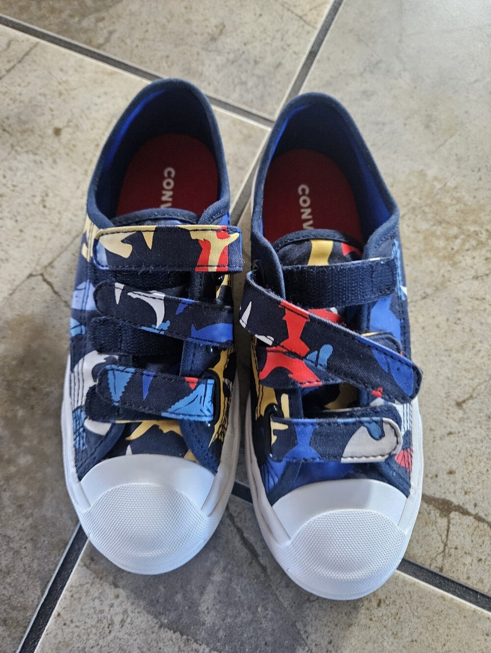 Converse Kids Velcro Sneakers with Red, Yellow & Blue Sharks